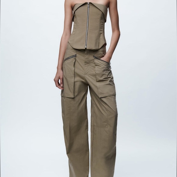 Zara Topstitched Zippered Pants and Bustier - Picture 1 of 3
